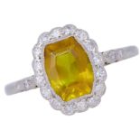 -NO RESERVE- ART-DECO ORANGE TOPAZ AND DIAMOND RING