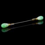 -NO RESERVE- JADE AND DIAMOND JABOT PIN