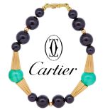 -NO RESERVE- CARTIER (Attrib. to). GREEN ONYX, BLACK ONYX AND GOLD BRACELET