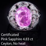 4.83 CT. CEYLON PINK SAPPHIRE AND DIAMOND DRESS RING