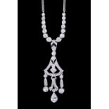 DIAMOND AND ENAMEL DROP NECKLACE