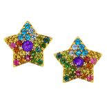 -NO RESERVE- STERN, PAIR OF MULTI GEMSTONE STAR EARRINGS