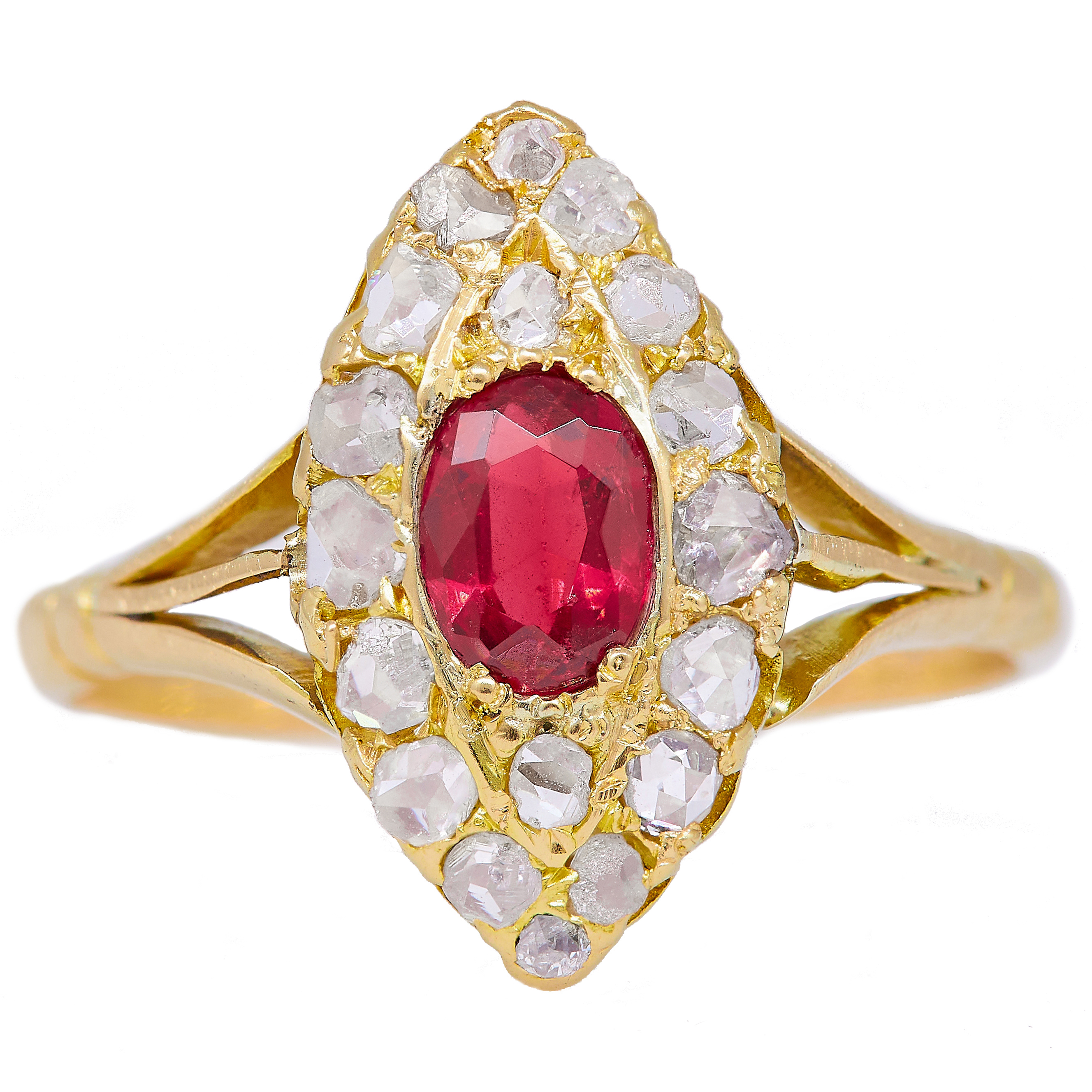 -NO RESERVE- ANTIQUE RUBY AND DIAMOND CLUSTER RING