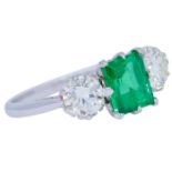 EMERALD AND DIAMOND 3-STONE RING