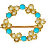 NO RESERVE, PEARL AND TURQUOISE BROOCH
