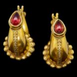 NO RESERVE, PAIR OF GARNET REVIVAL ETRUSCAN EARRINGS