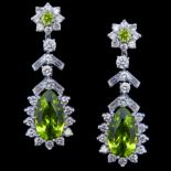 PAIR OF PERIDOT AND DIAMOND DROP EARRINGS