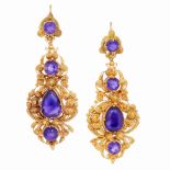 ANTIQUE PAIR OF AMETHYST AND OPENWORK DROP EARRINGS