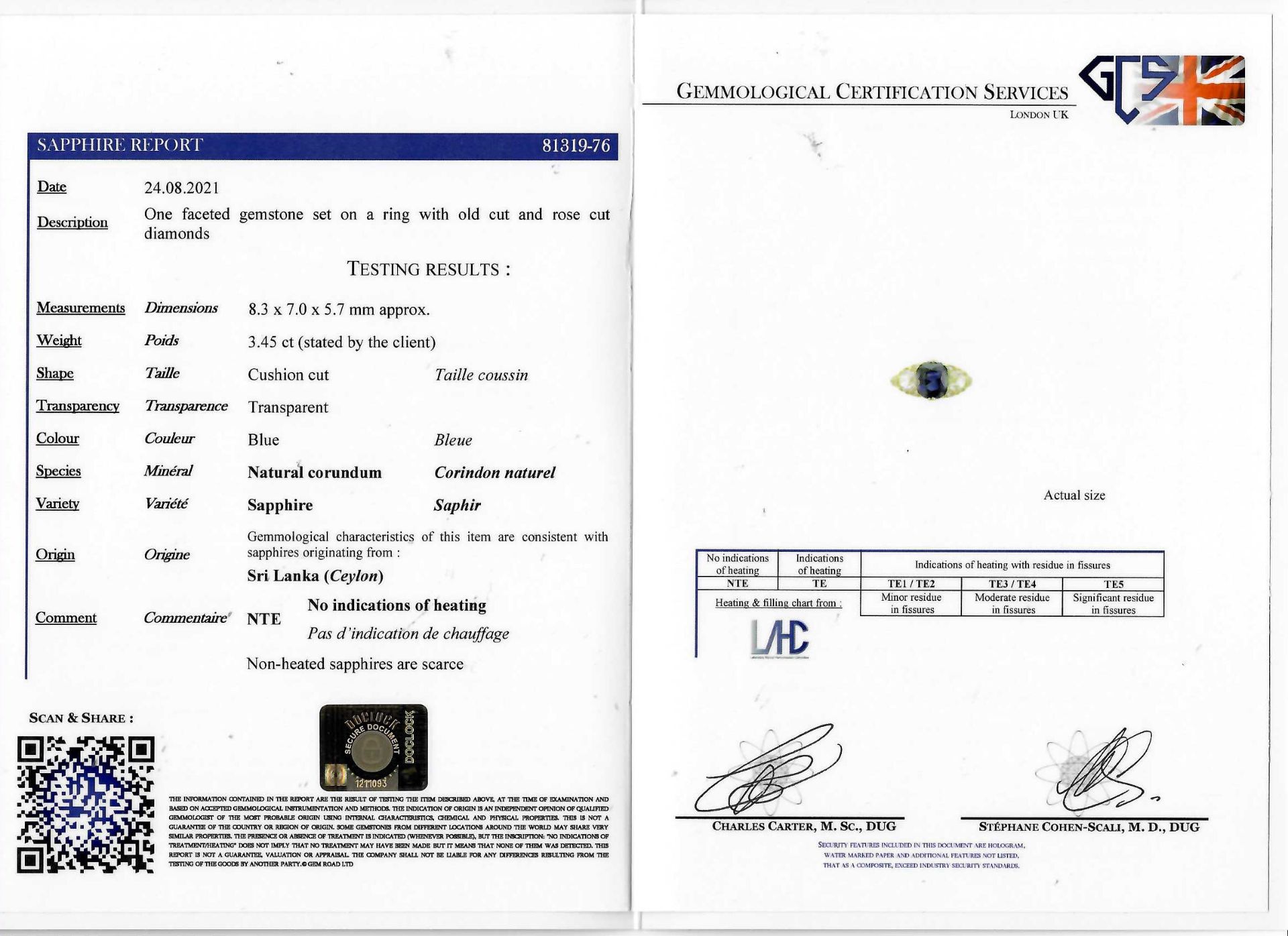 CERTIFICATED SAPPHIRE AND DIAMOND DRESS RING - Image 2 of 2