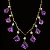 ANTIQUE AMETHYST AND PEARL DROP NECKLACE