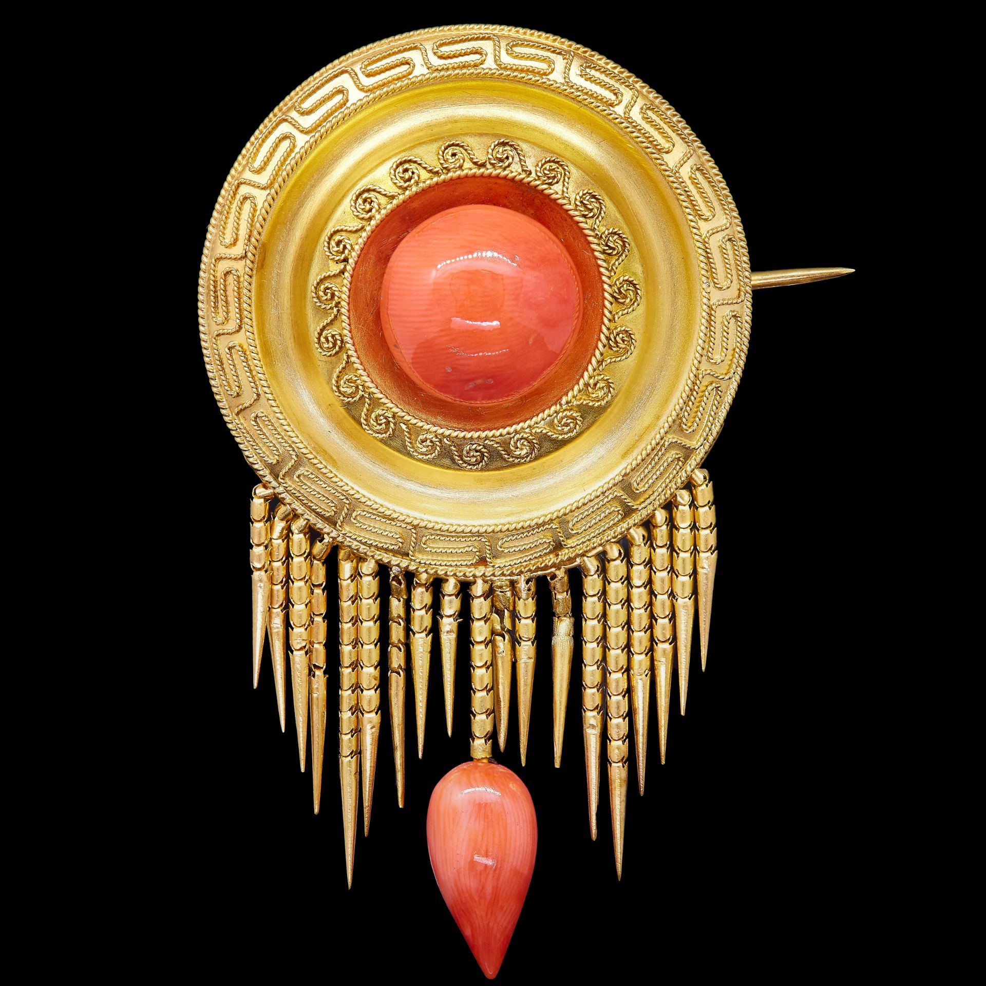 ANTIQUE VICTORIAN CORAL DROP BROOCH