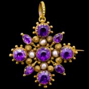 ANTIQUE AMETHYST AND PEARL PENDANT/BROOCH