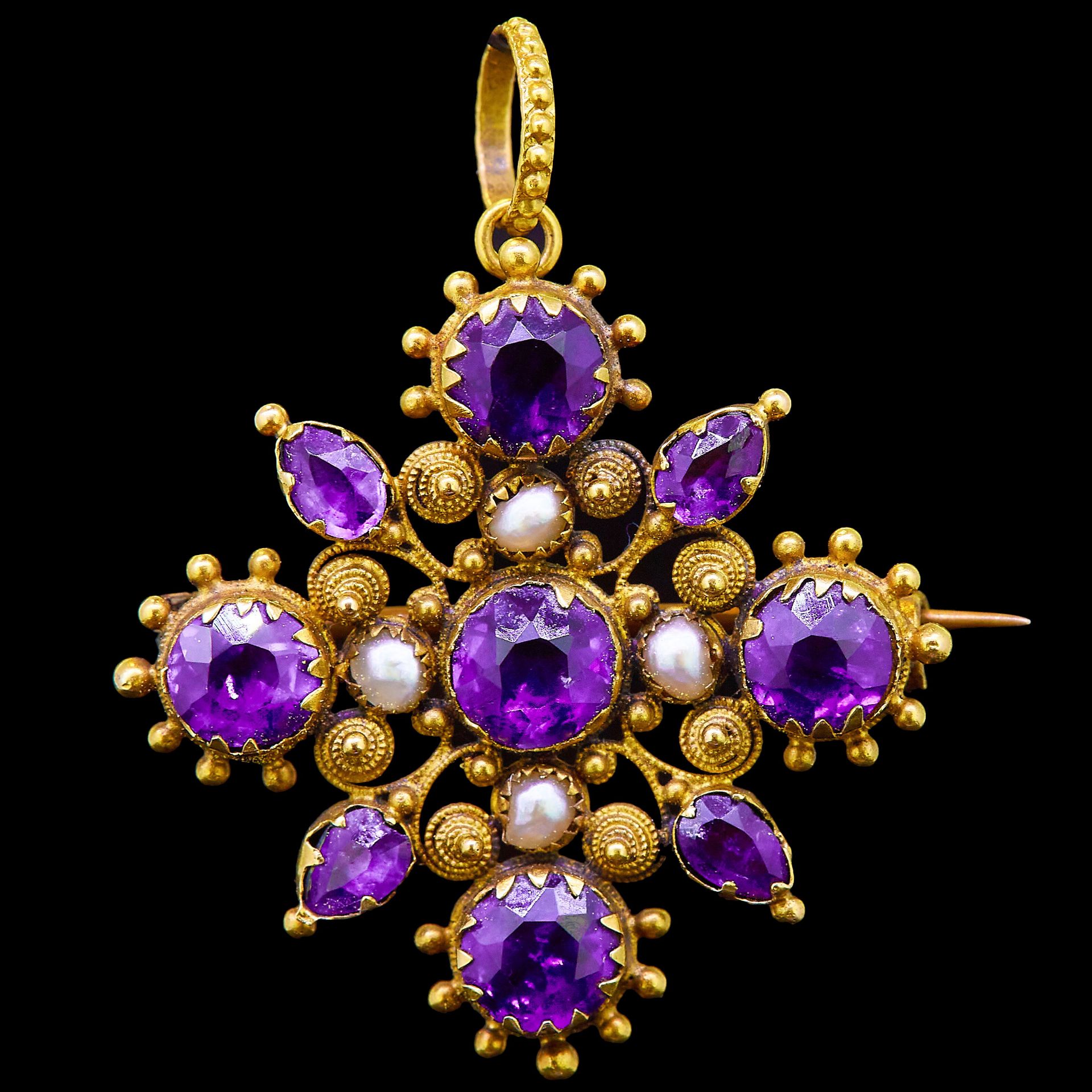 ANTIQUE AMETHYST AND PEARL PENDANT/BROOCH