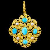 ANTIQUE TURQUOISE AND PEARL PENDANT