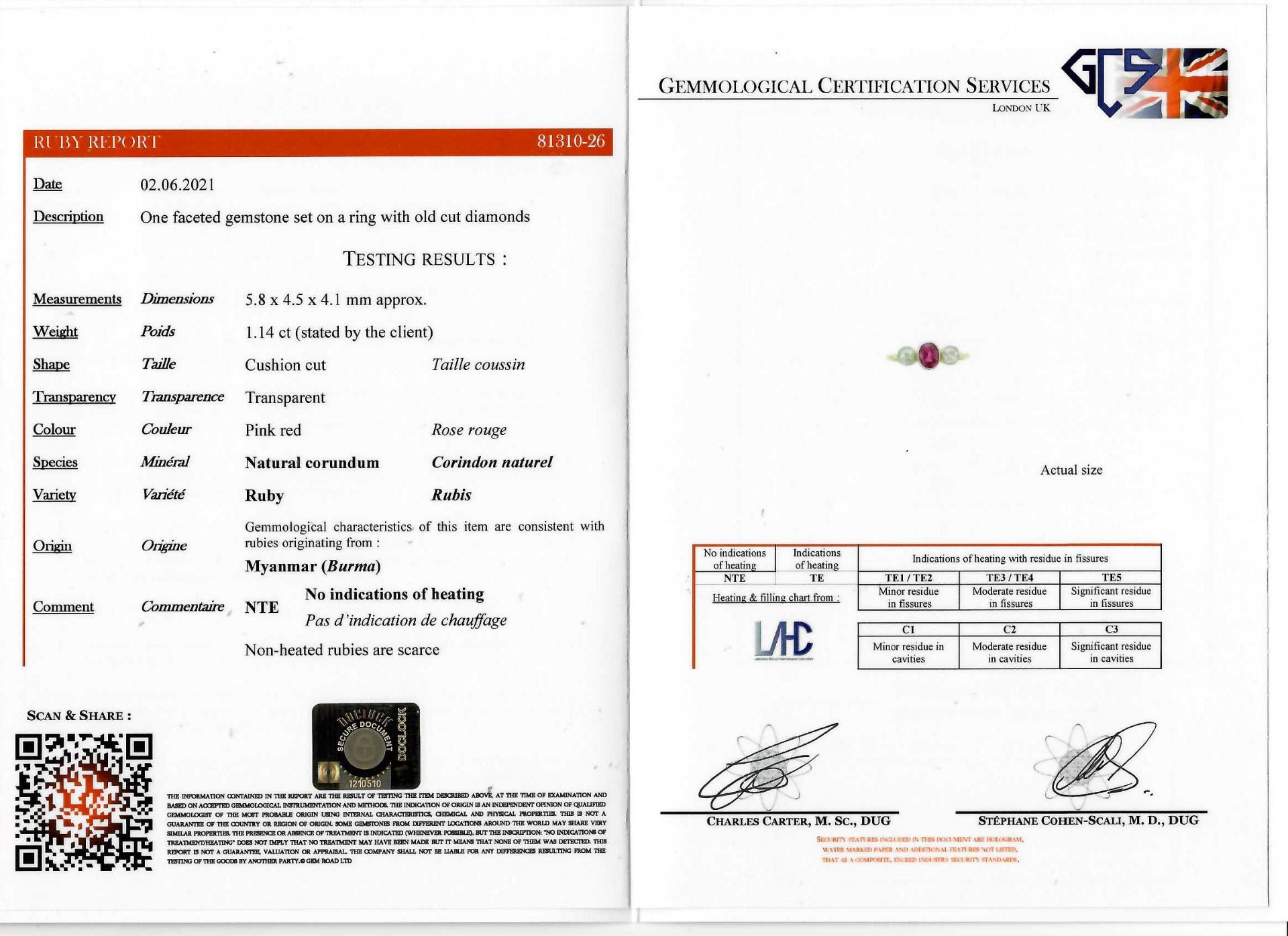 CERTIFICATED RUBY AND DIAMOND 3-STONE RING - Image 2 of 2