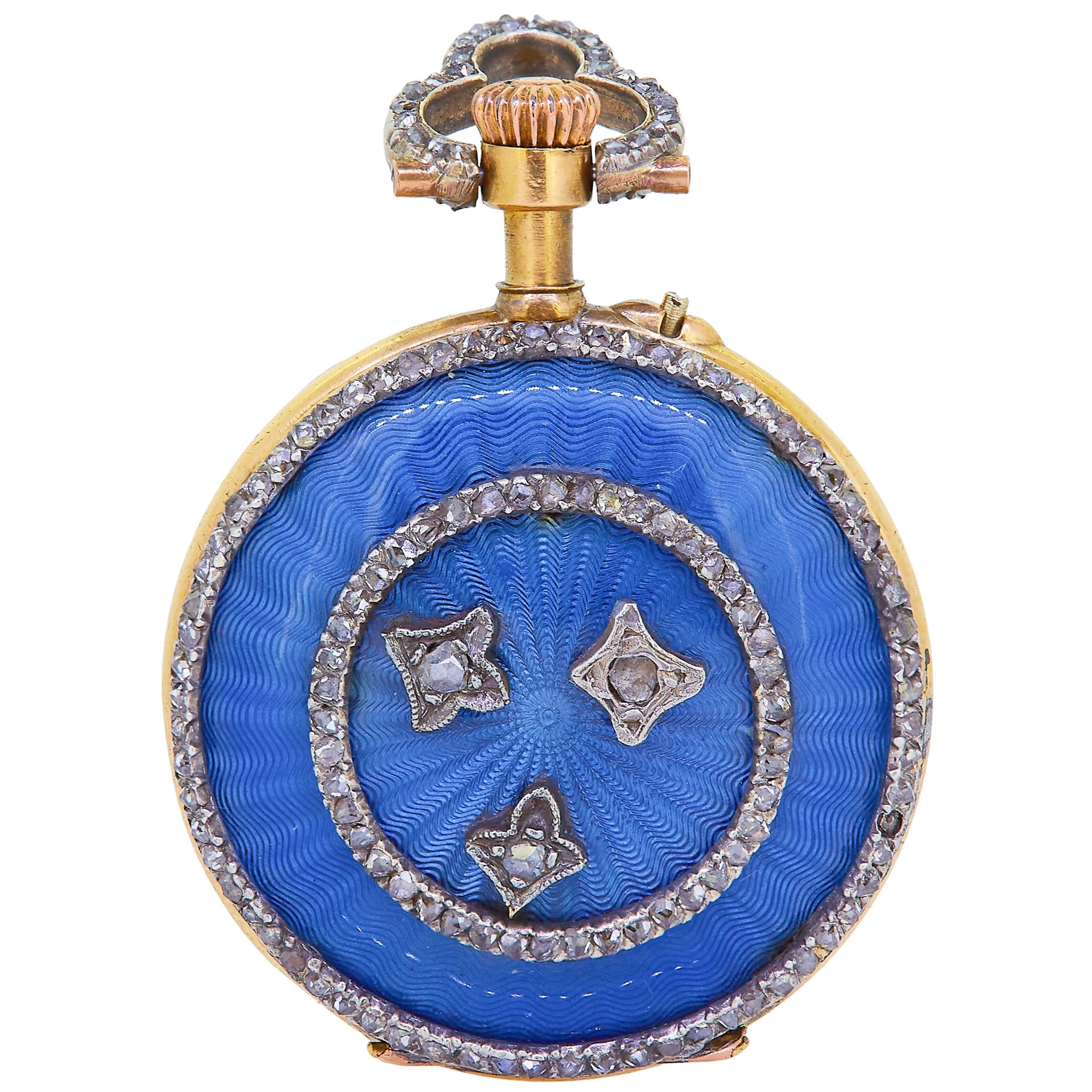 LECOULTRE & CIE, ANTIQUE DIAMOND AND ENAMEL POCKET WATCH