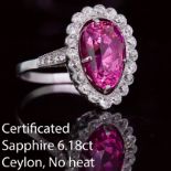 IMPORTANT CEYLON PINK SAPPHIRE AND DIAMOND CLUSTER RING