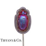 LOUIS COMFORT TIFFANY, ANTIQUE FAVRILE GLASS BEETLE STICKPIN