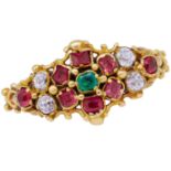 ANTIQUE EMERALD RUBY AND DIAMOND RING