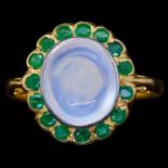 MOONSTONE AND EMERALD DRESS RING