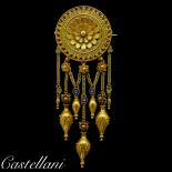 CASTELLANI, RARE ANTIQUE ENAMEL DROP BROOCH