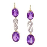 PAIR OF DIAMOND AND AMETHYST DROP EARRINGS