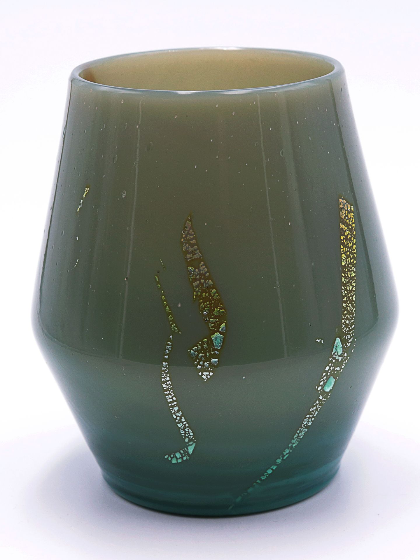 Vase Frankreich, türkisfarbenes, nach oben changierendes braungraues Glas, runder Stand, - Bild 2 aus 5