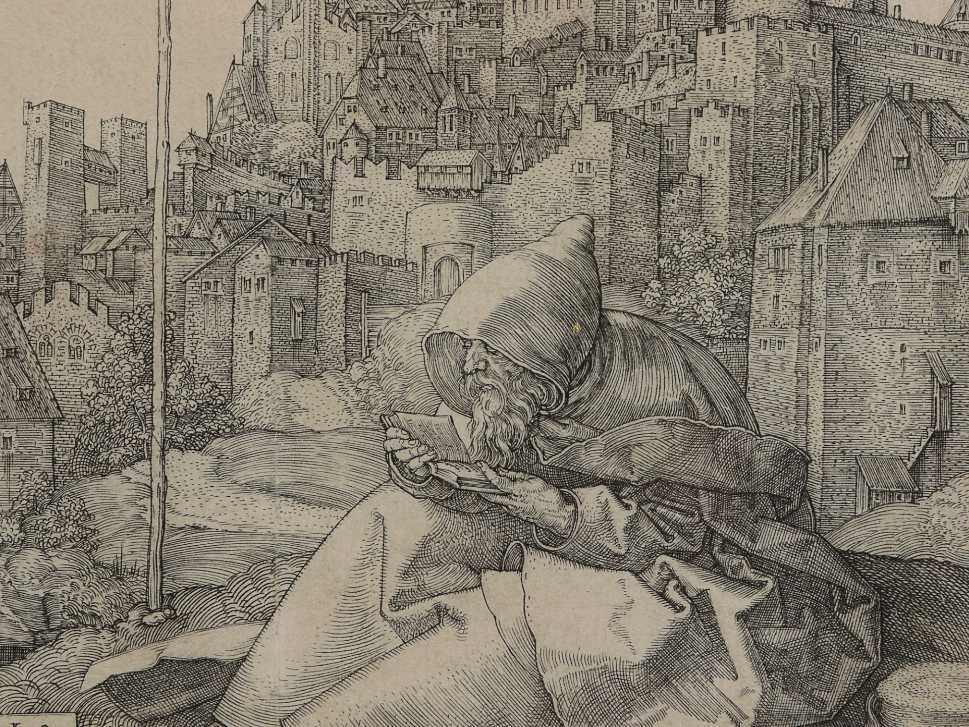 Dürer, Albrecht Dürer, Albrecht (1471 - 1528), "Der heilige Antonius vor der Stadt", Kupferstich, - Bild 6 aus 9