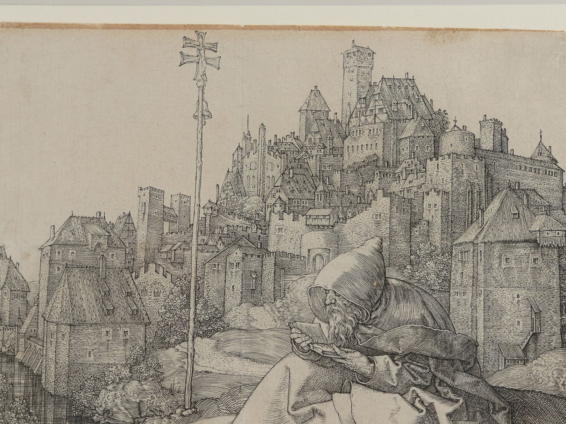 Dürer, Albrecht Dürer, Albrecht (1471 - 1528), "Der heilige Antonius vor der Stadt", Kupferstich, - Bild 8 aus 9