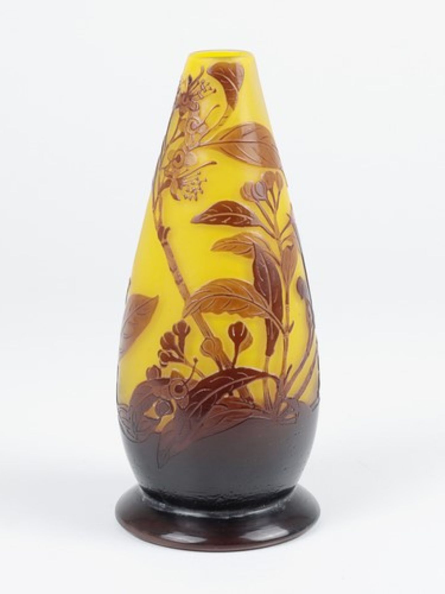 Gallé - Vase um 1900, Jugendstil, Emile Gallé, Frankreich, farbloses mattiertes Glas, runder Stand, - Bild 2 aus 5