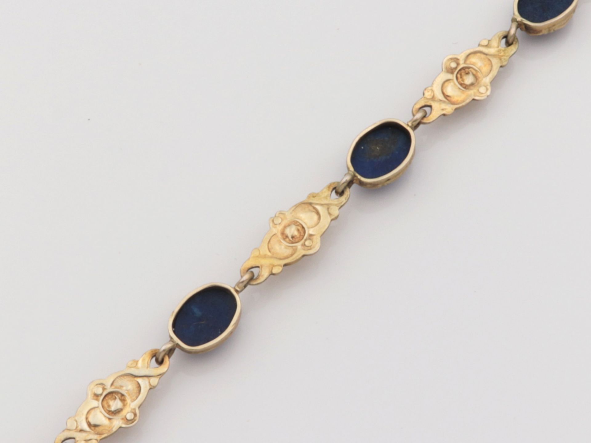 Armband - Lapis Si vergold., ovale Glieder besetzt mit Lapis-Cabochons an rautenförmig ausgeformten - Image 3 of 3