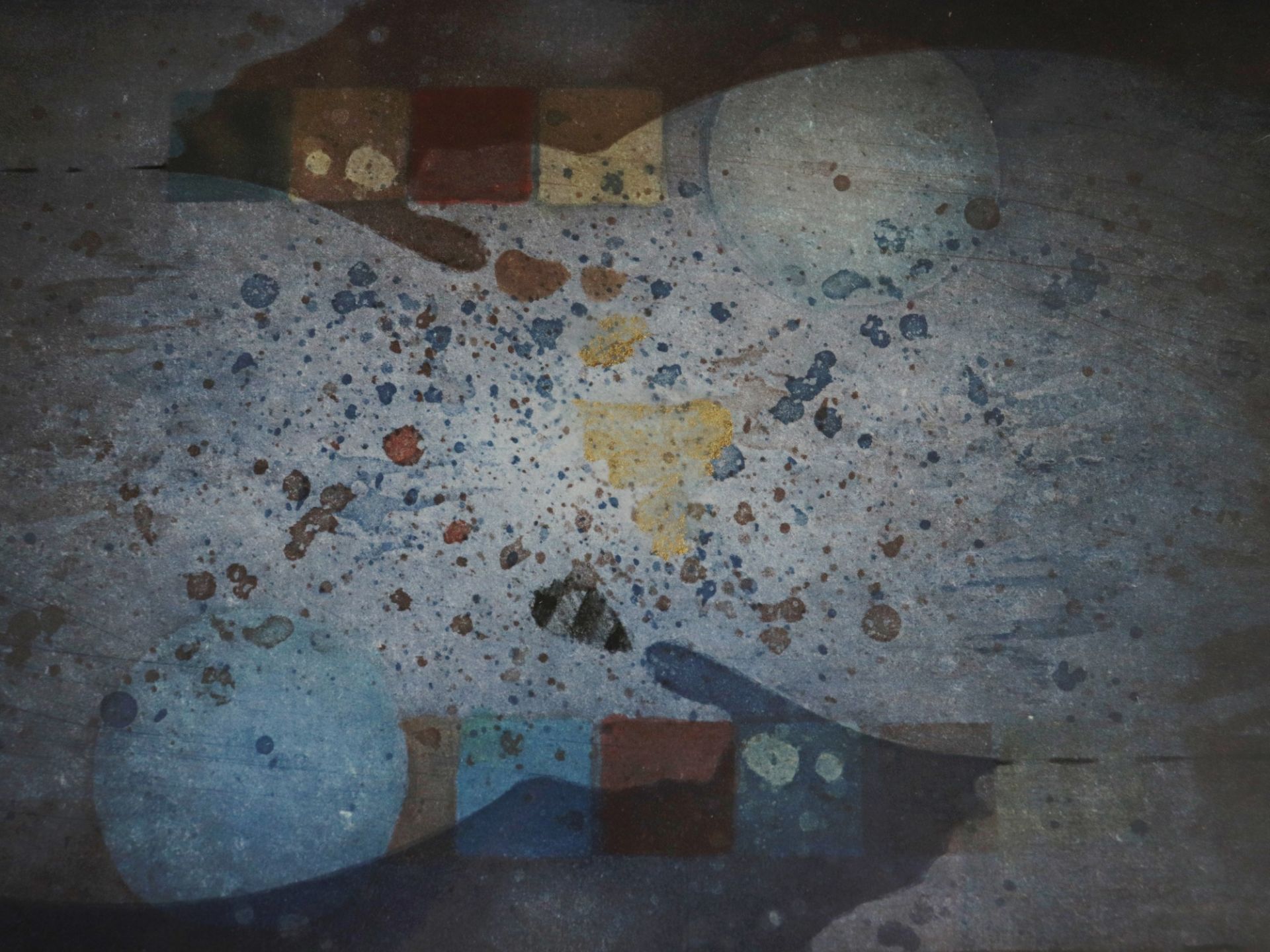 Eckert, Dieter 2 Farbradierungen, "Abstrakte Kompositionen in Blau", 1x helle Töne m. Pyramiden, 1x - Image 7 of 7