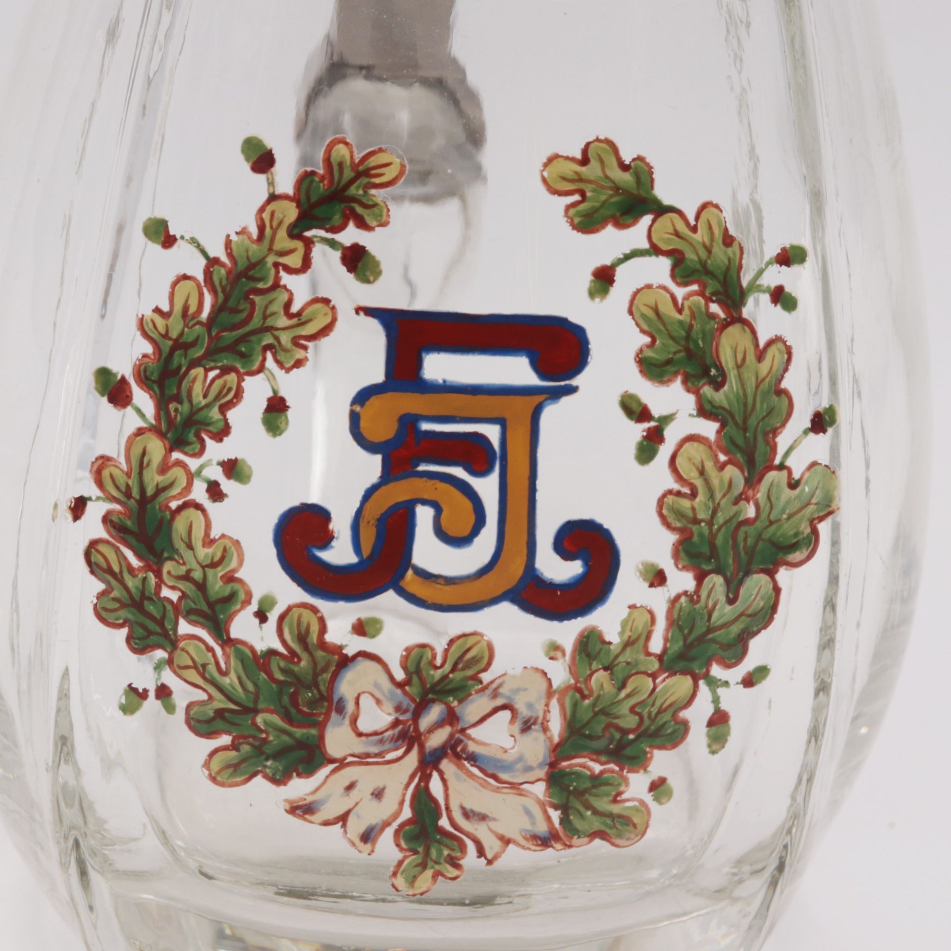Bierkrug 19. Jh., farbloses Glas, quadratischer Stand, bauchiger Korpus m. vier vertikal gezogenen - Image 2 of 3