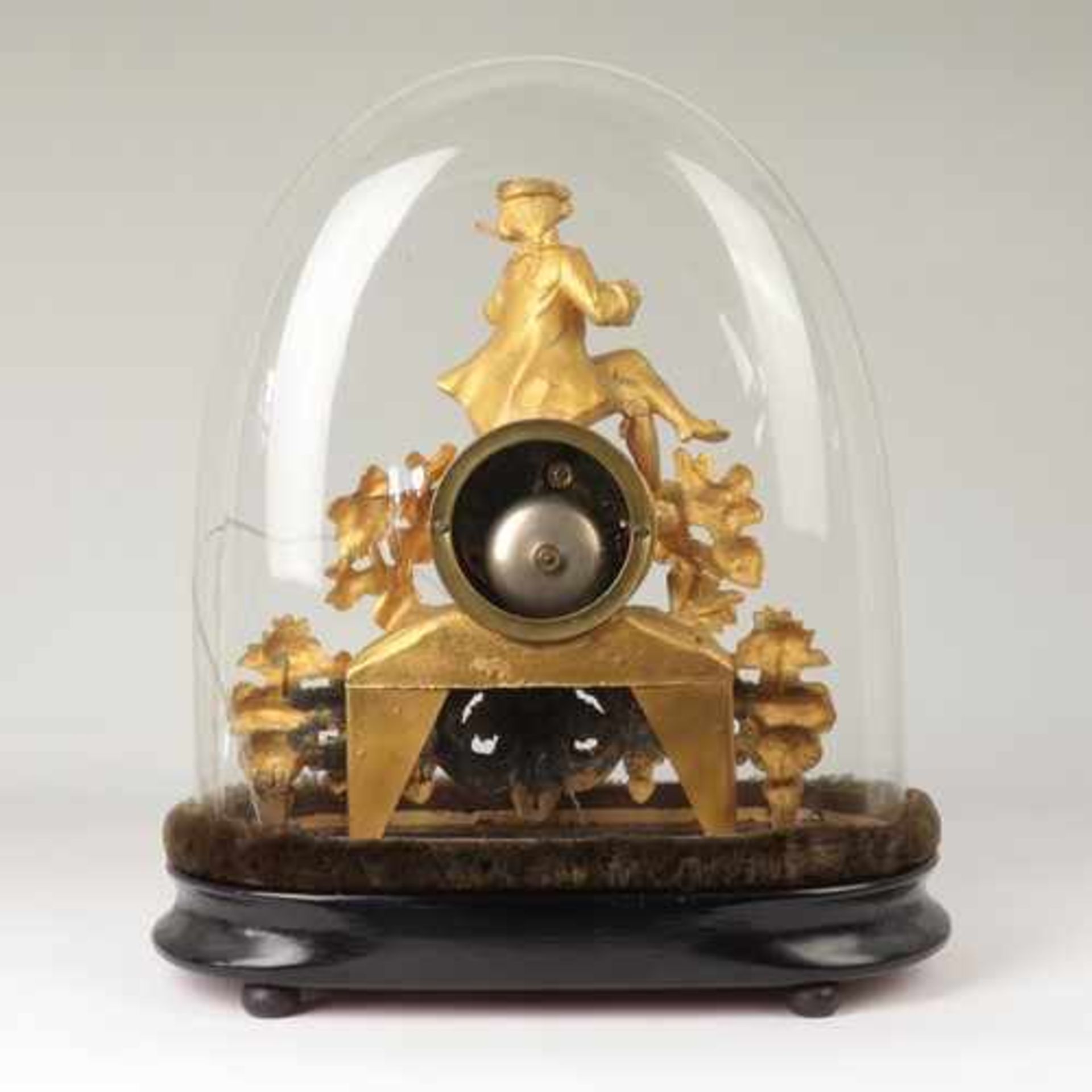 Kommodenuhr um 1870, ovaler Holzsockel, ebonisiert, Uhrenkorpus im Louis-Seize-Stil , Metall - Bild 3 aus 11