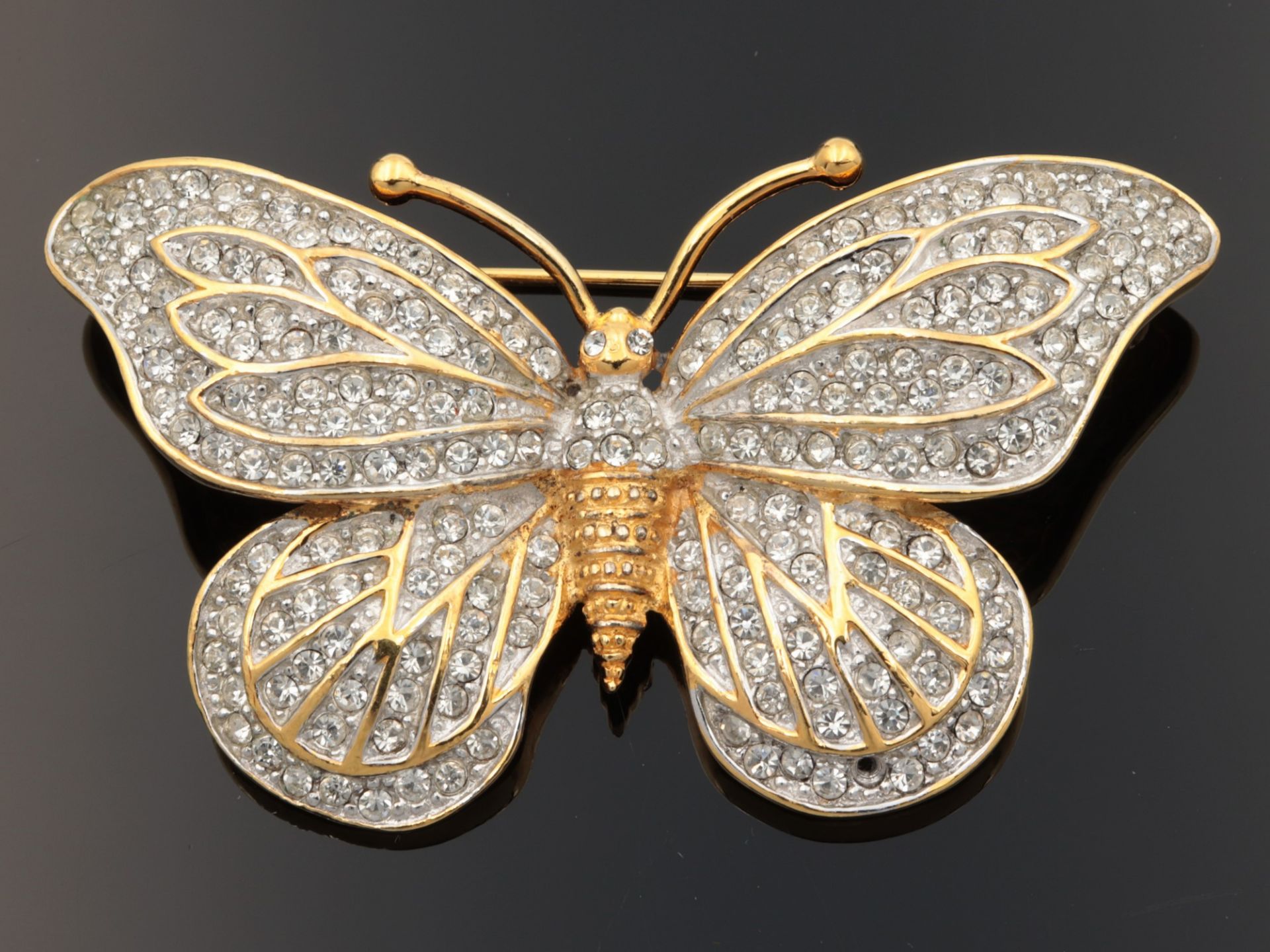 Airoldi - Brosche Si 925 vergold., Schmetterling, reich besetzt mit farblosen Schmucksteinen, ca.5, - Bild 2 aus 5