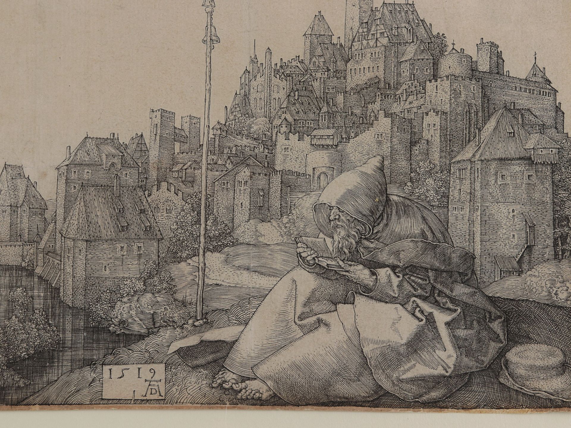 Dürer, Albrecht Dürer, Albrecht (1471 - 1528), "Der heilige Antonius vor der Stadt", Kupferstich, - Bild 3 aus 9