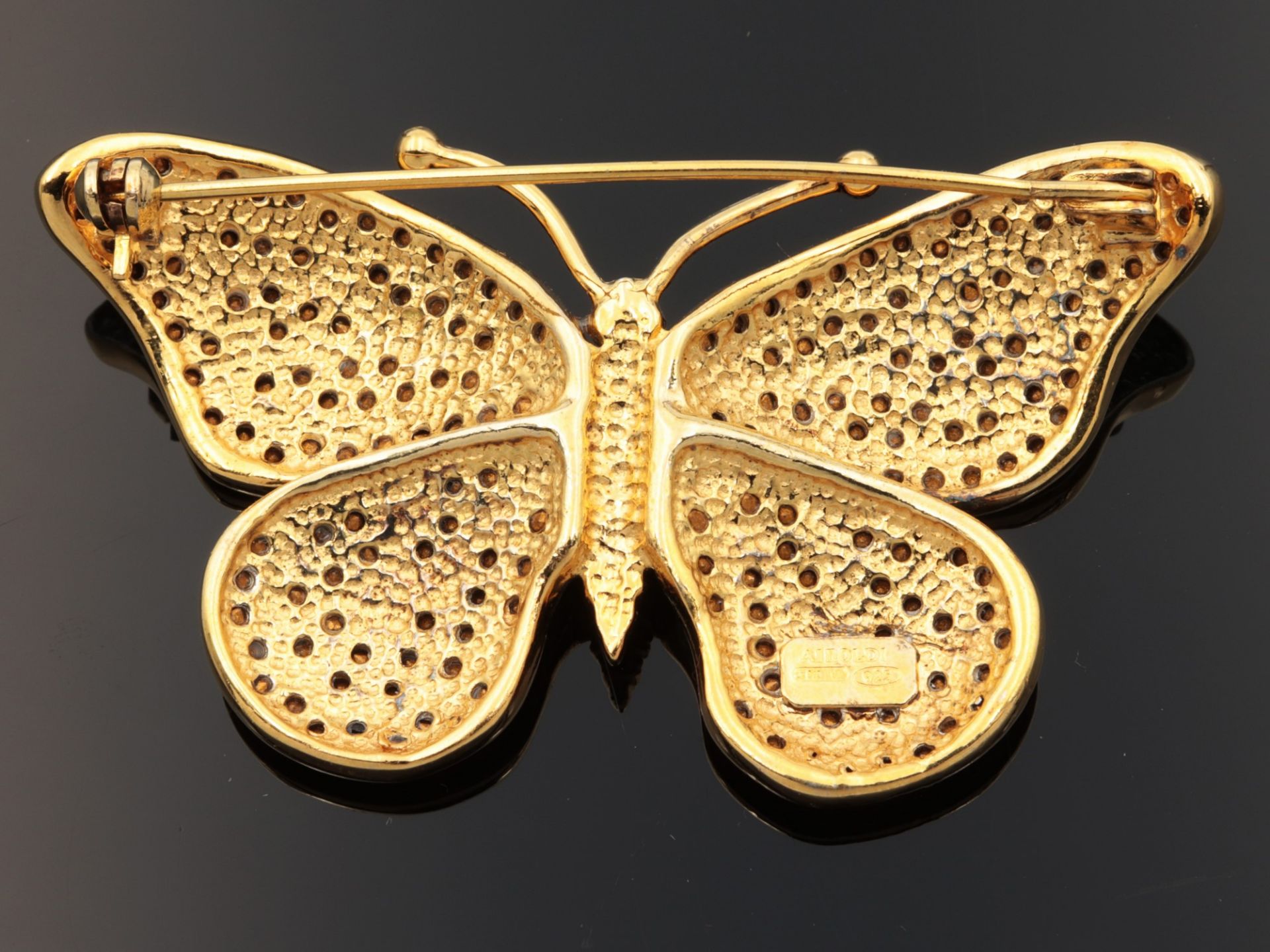 Airoldi - Brosche Si 925 vergold., Schmetterling, reich besetzt mit farblosen Schmucksteinen, ca.5, - Bild 3 aus 5
