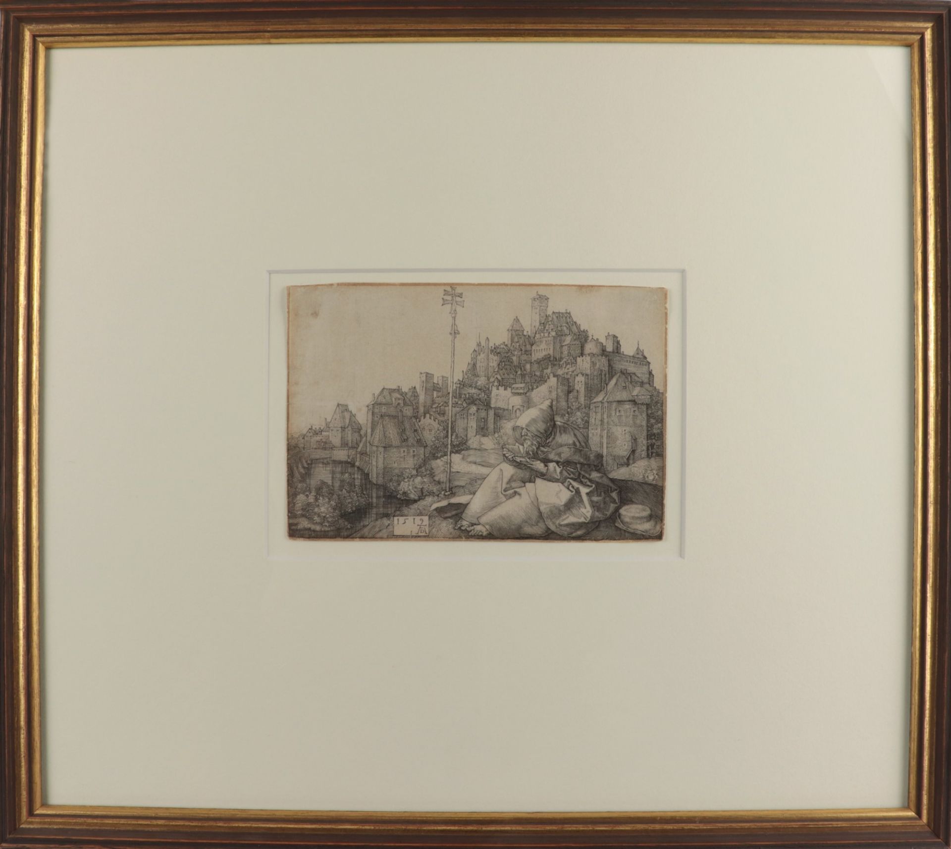 Dürer, Albrecht Dürer, Albrecht (1471 - 1528), "Der heilige Antonius vor der Stadt", Kupferstich,