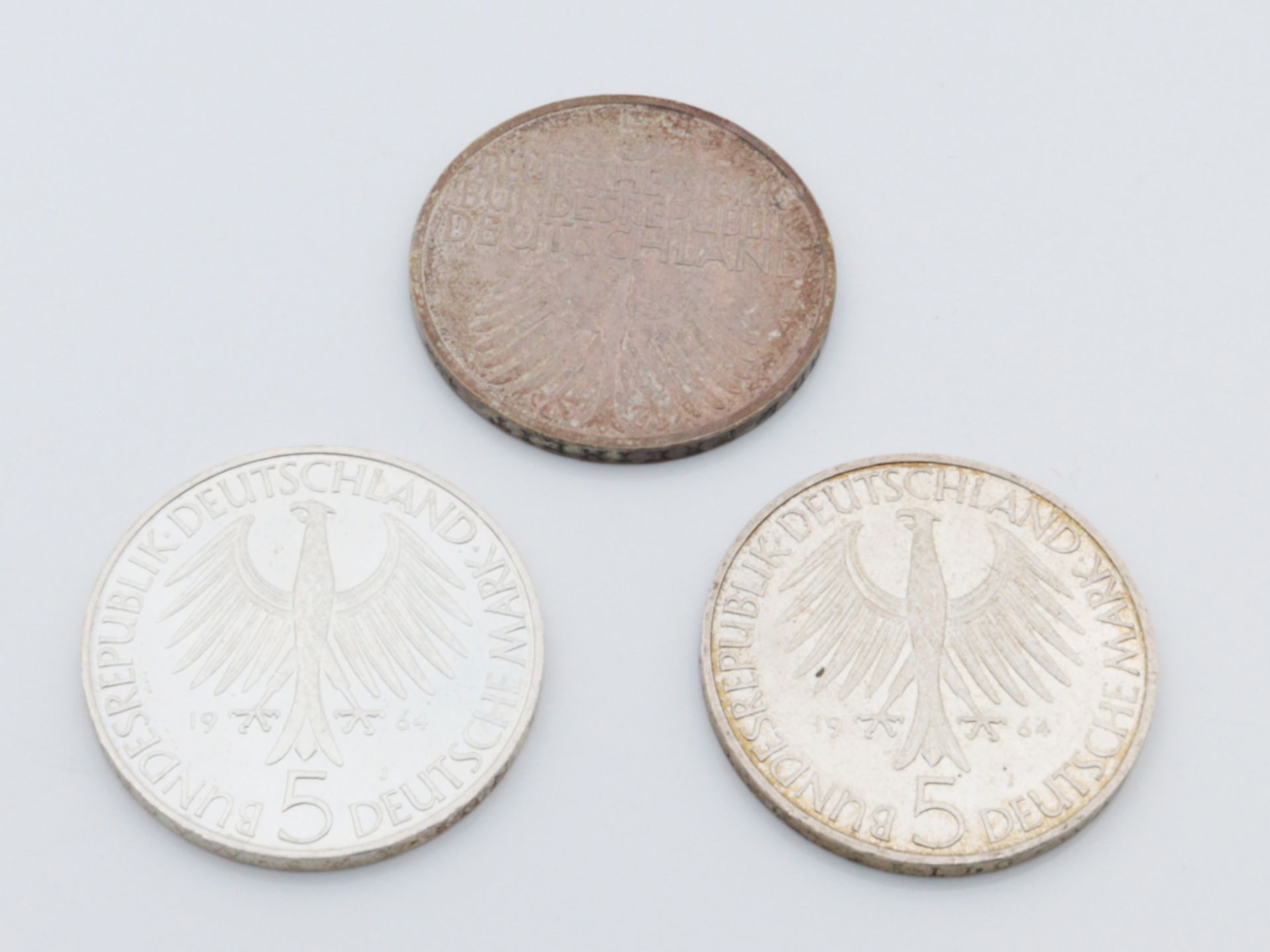 Deutsche Mark 3 Silbermünzen, 1x Germanisches Museum, Eigenthum der dt. Nation, Nürnberg 1952, - Bild 2 aus 2
