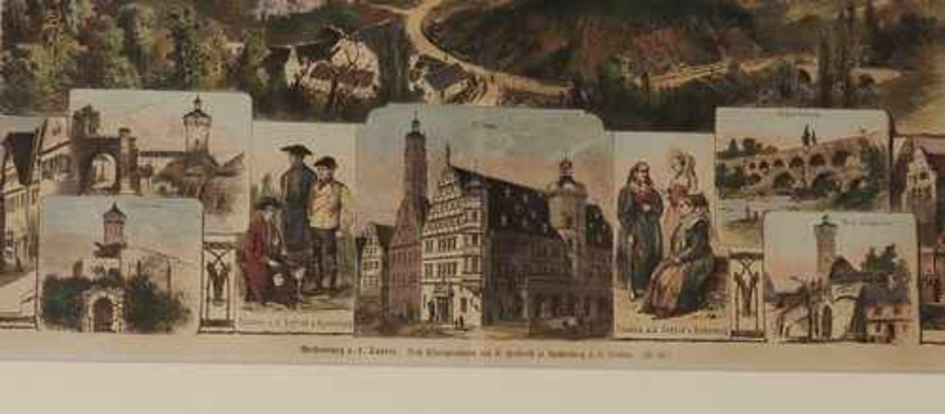 Rothenburg o.T. - Ansicht im Zentrum eine Gesamtansicht der Stadt, umgeben von Teilansichten, je - Bild 2 aus 4