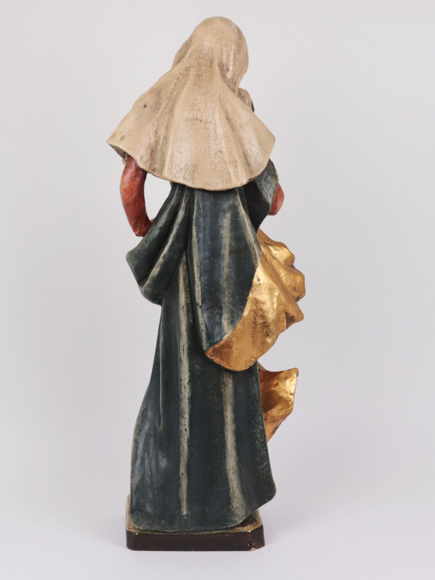 Holzskulptur "Madonna mit Kind", Holz geschnitzt, polychrom und gold gefasst, Barockstil, im - Bild 3 aus 8