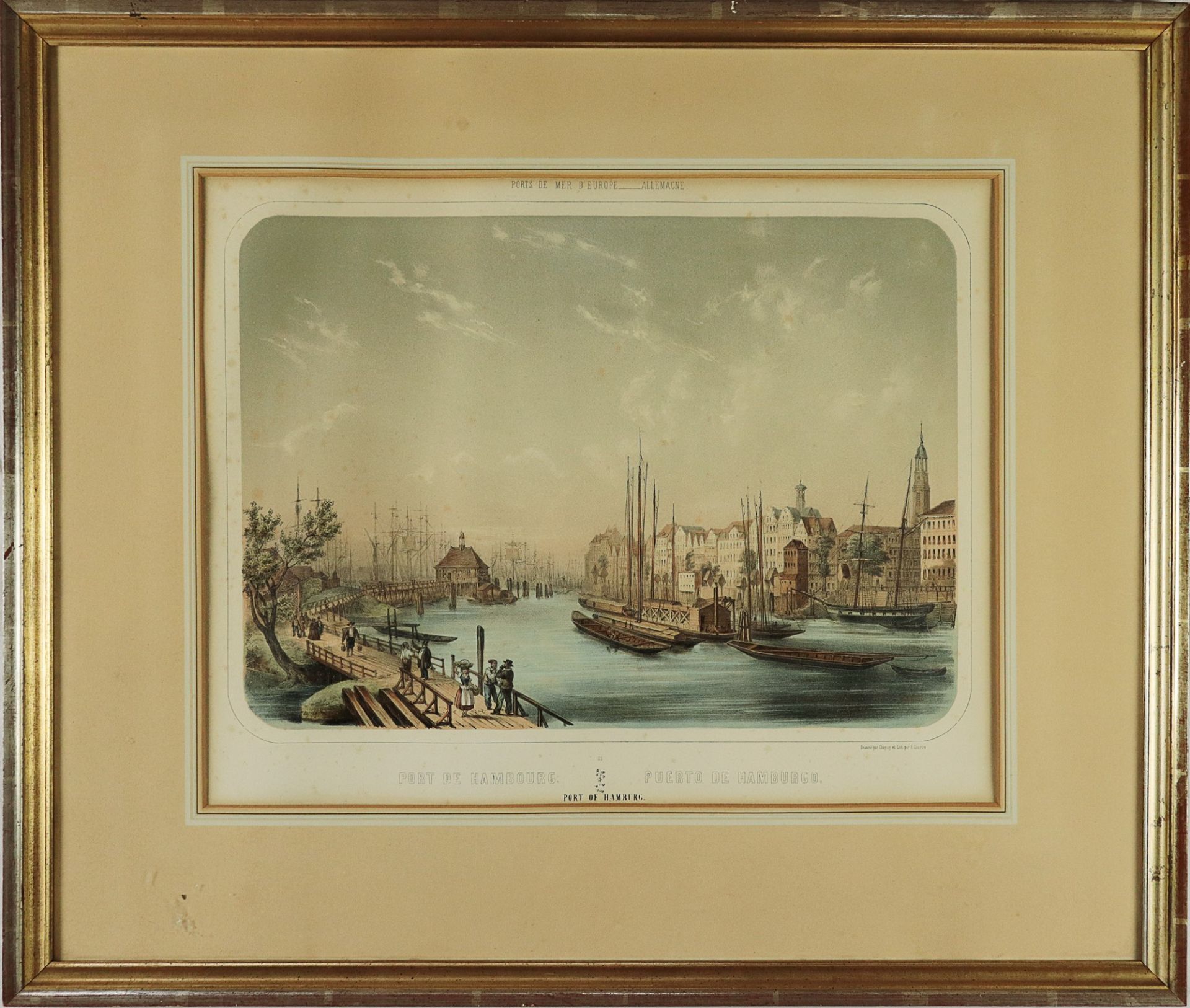 Hamburg - Teilansicht "Port de Hambourg", Lithographie v. Chapuy und F. Courtin aus: Ports de Mer