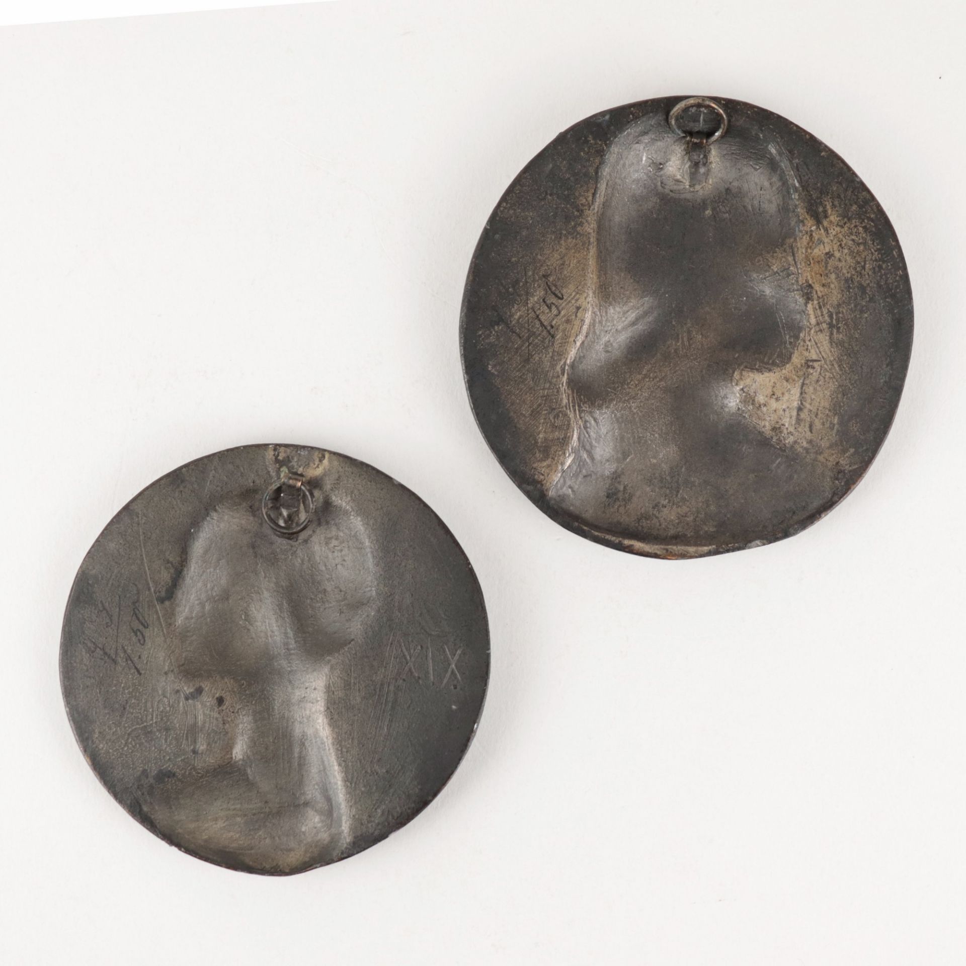 Plaketten 19. Jh., 2 St., Bronze, rund, Renaissanceporträts, Lorenzo Medici u. Giovanna Tornaboni, - Bild 2 aus 4