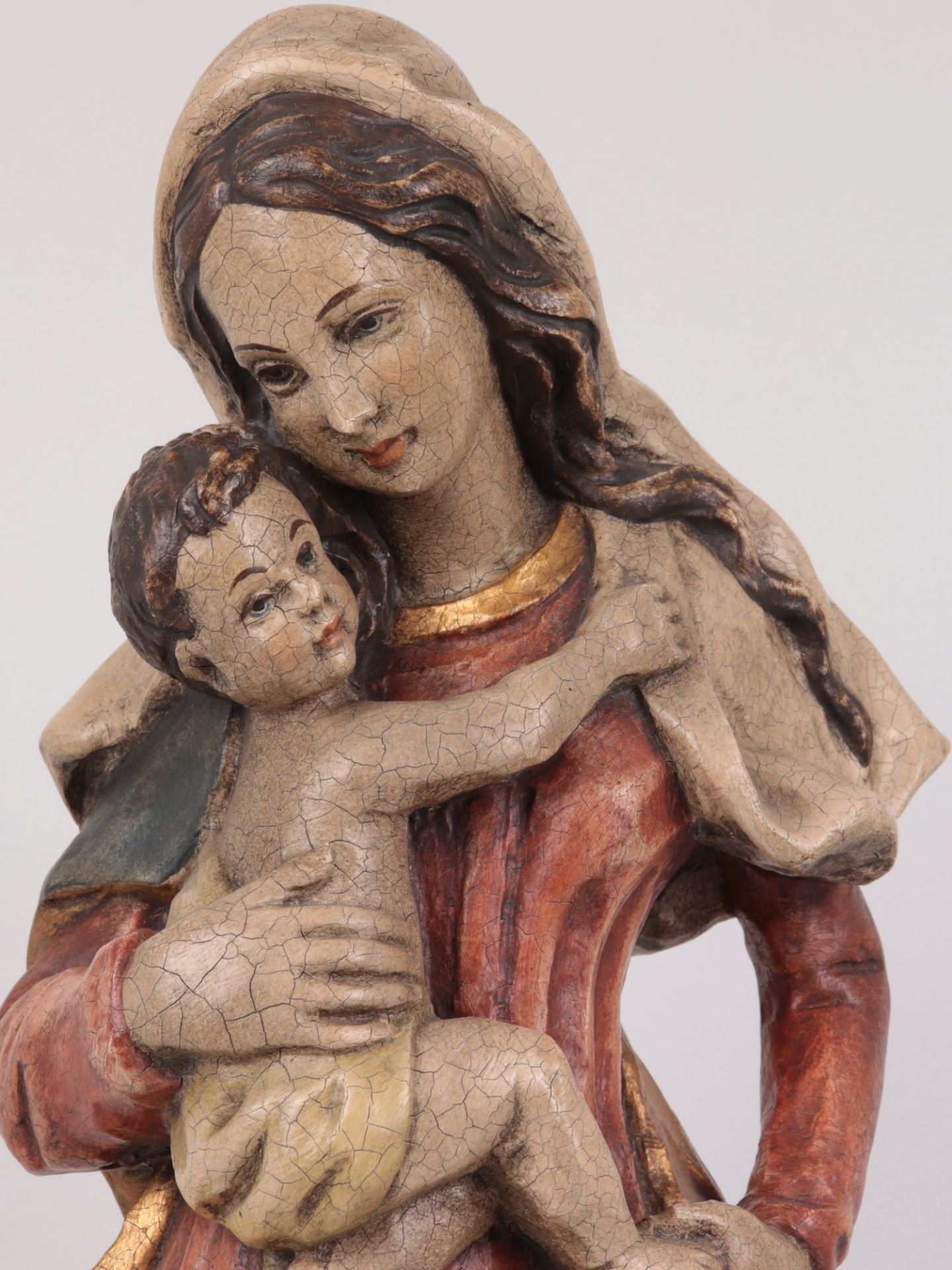 Holzskulptur "Madonna mit Kind", Holz geschnitzt, polychrom und gold gefasst, Barockstil, im - Bild 5 aus 8