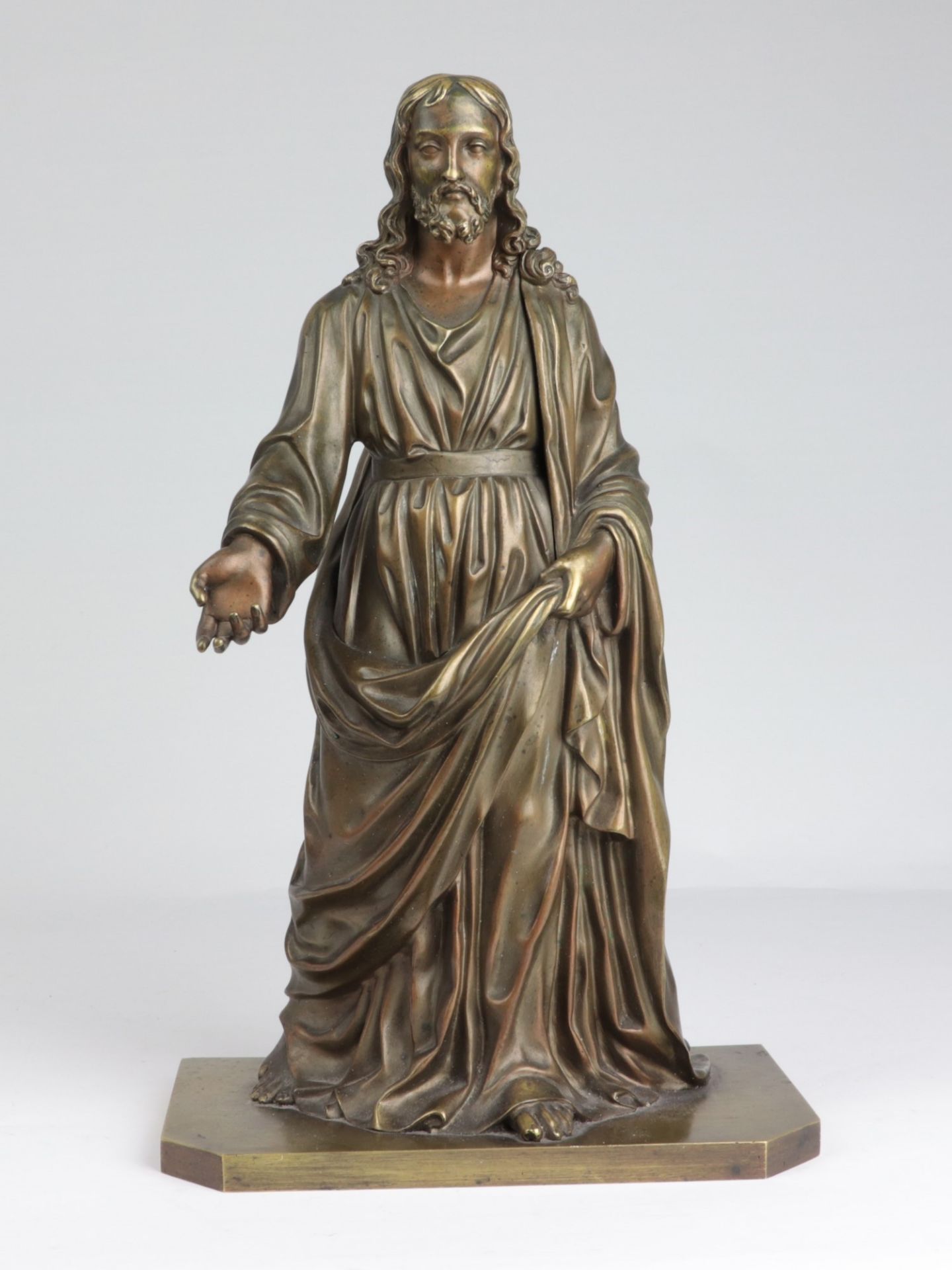 Bronzekulptur um 1900, Bronze, patiniert, vollplastische Figur v. Christus als Prophet, reicher