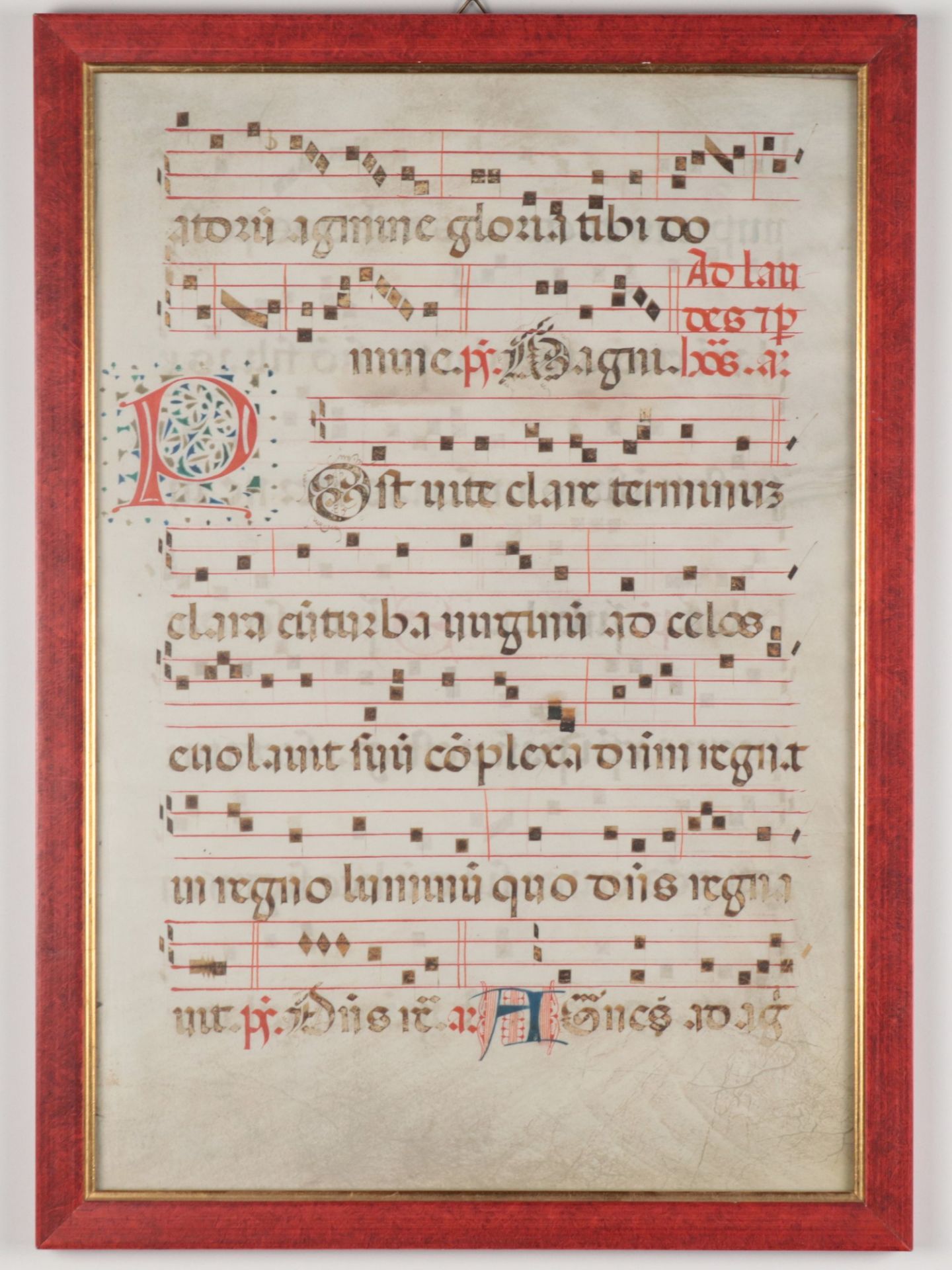 Antiphonarblatt Pergament, doppelseitig beschrieben in Schwarz/Braun u. Rot, einmal m.