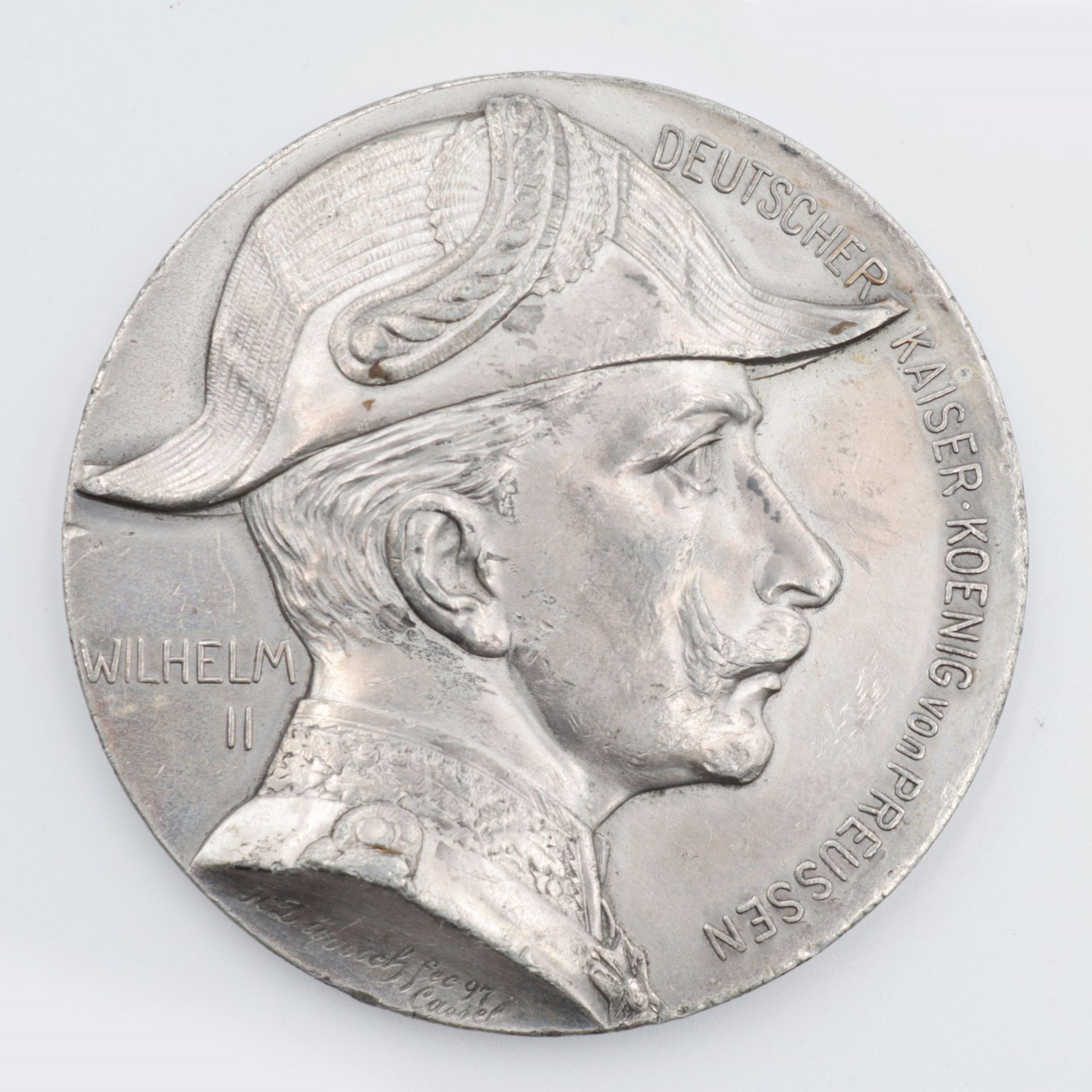 Medaille - Wilhelm II. 1897, Bronze versilbert, Vorderseite: Profil Wilhelms II, "Deutscher Kaiser