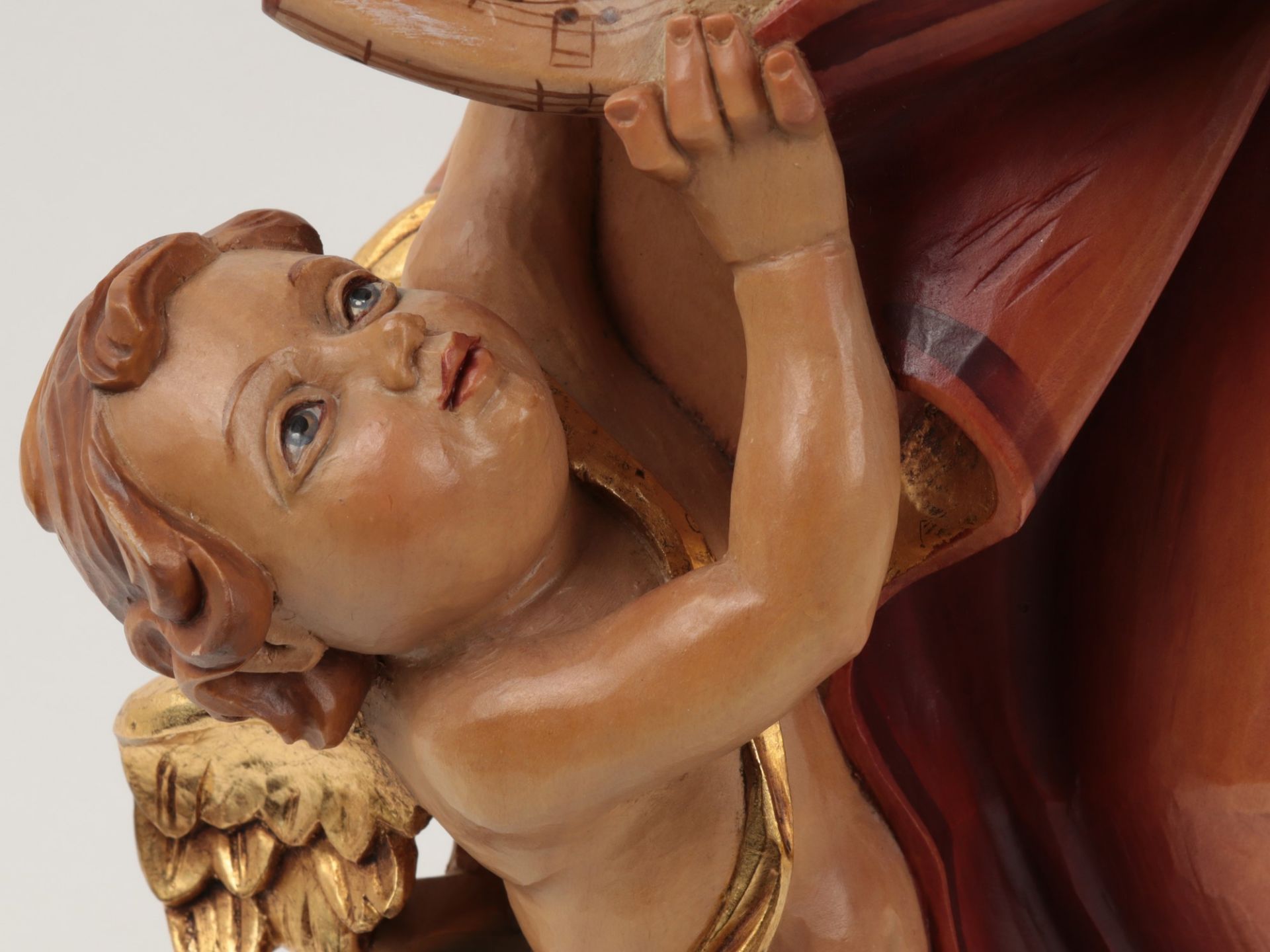 Große Figur - Hl. Cäcilia Südtirol, Lepi, eingelassene Plakette, Holz geschnitz, farbig u. gold - Bild 5 aus 9