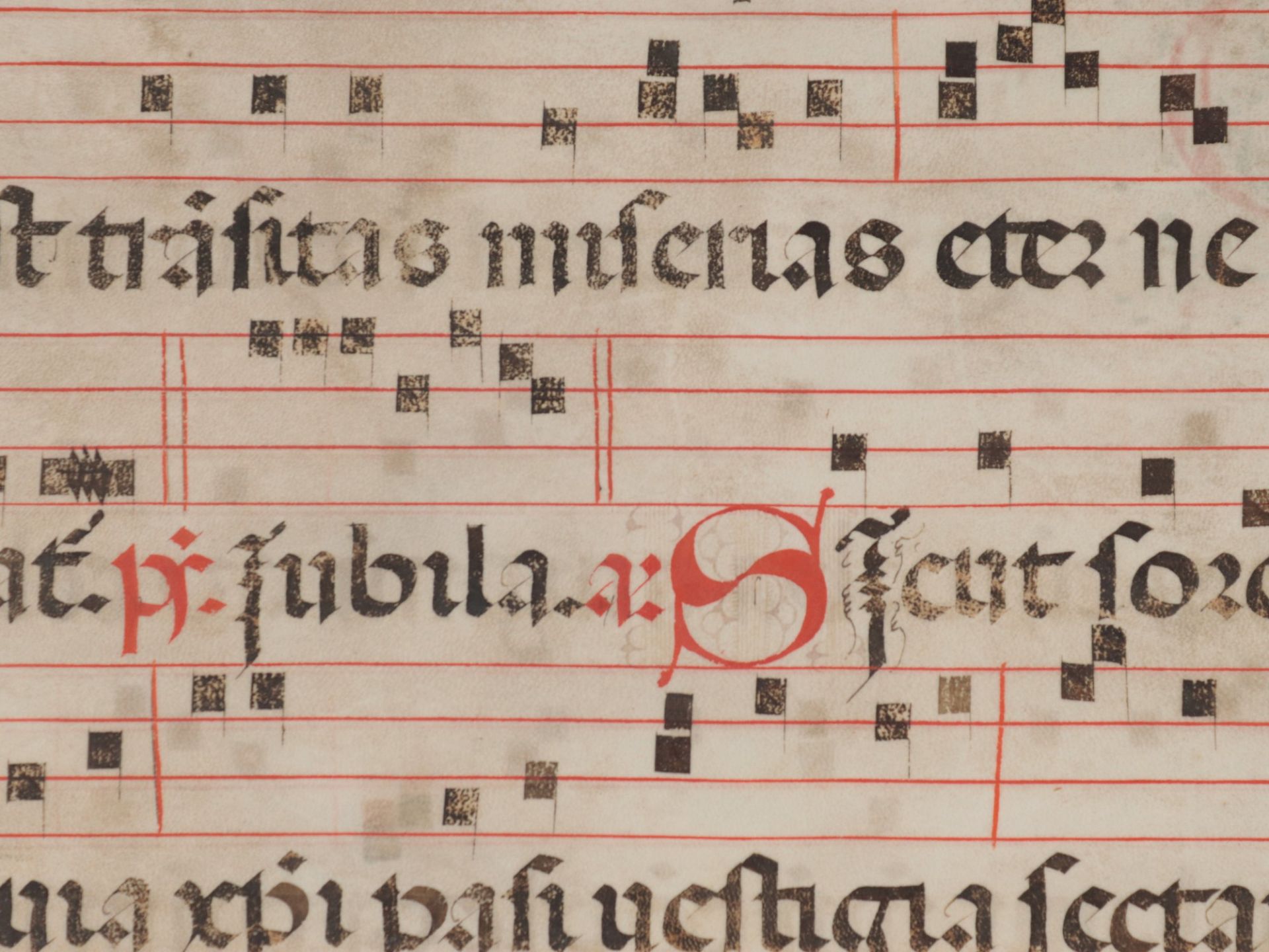 Antiphonarblatt Pergament, doppelseitig beschrieben in Schwarz/Braun u. Rot, einmal m. - Bild 4 aus 5