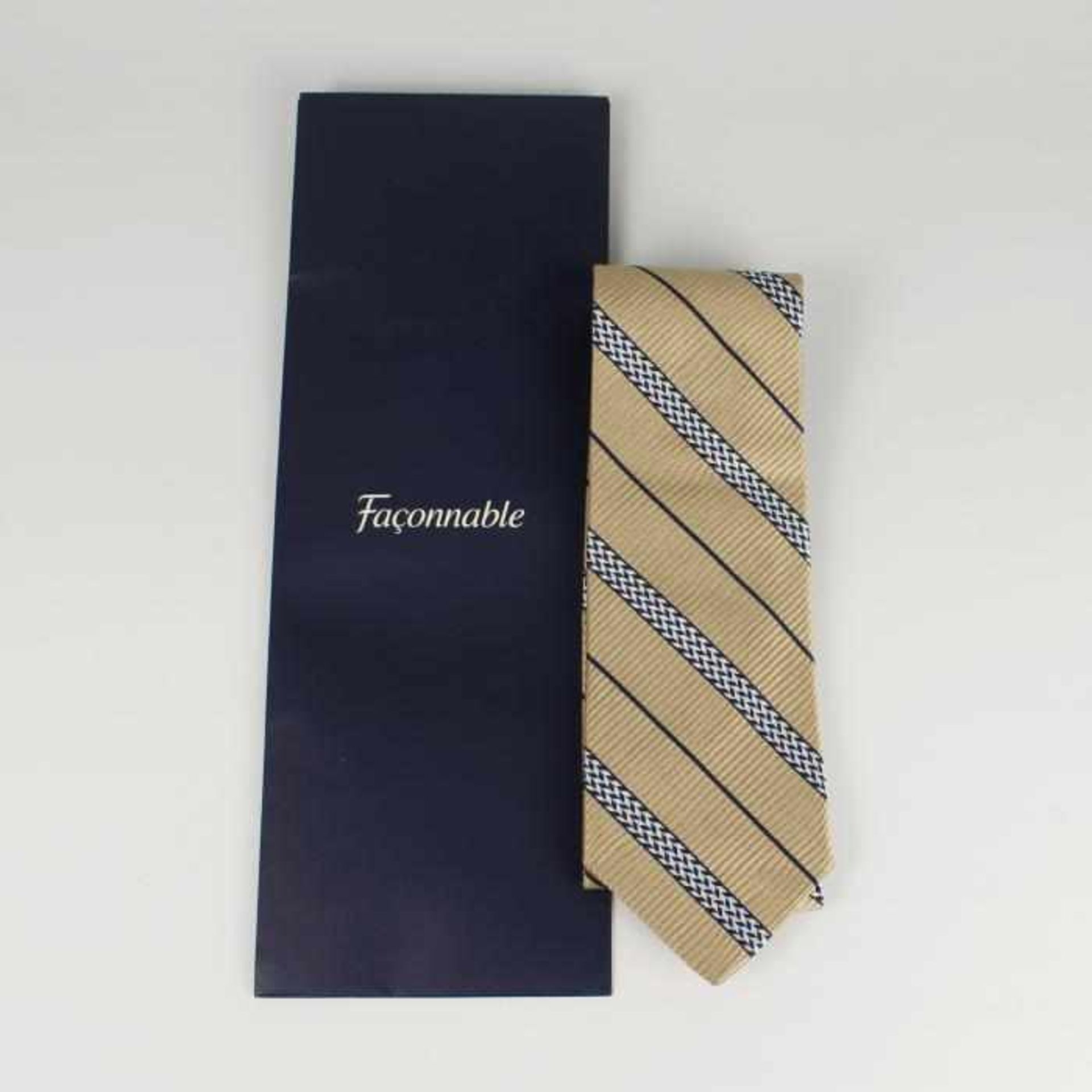 Faconnable - Krawatte 100 % Seide, strukturiertes Streifendessin in gold, silber, blau, neu